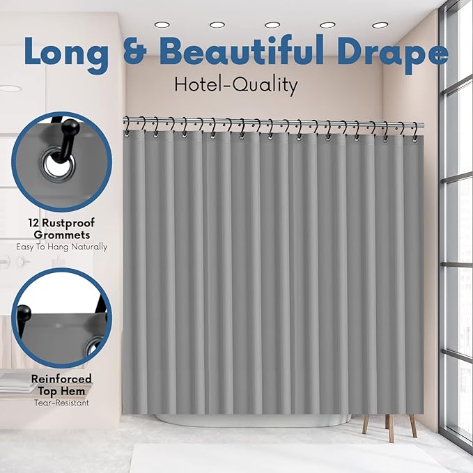 Premium Shower Curtain Liner, 72"W X 70"H - PVC-Free, 6G PEVA Shower Curtain with 12 Rust Proof Grommets And Magnet-weighted Bottom Hem - Moisture Stain Proof Shower Curtain Liner - Gray