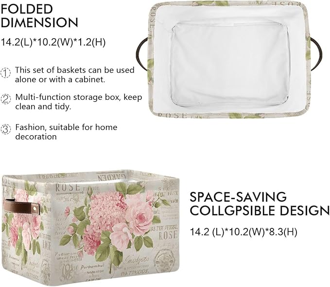 ALAZA Vintage Floral Flower Blossom Foldable Storage Box Storage Basket Organizer Bins with Handles for Shelf Closet Living Room Bedroom Home Office 2 Pack