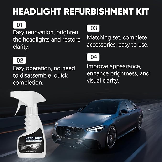 Dodorado Headlight Restoration Kit – No Sanding Required, Fast Cleaning & Ceramic Coating, Restores Yellowed Hazy Headlights for Plastic/Glass – Improves Night Visibility, Complete DIY Kit (3 Sets)