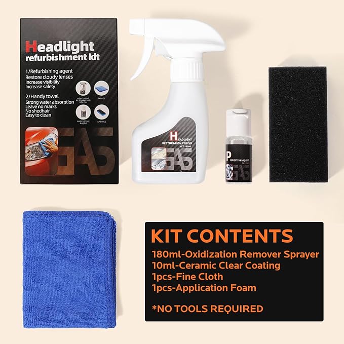 FAVIRZCE Car Headlight Restoration Kit: Cleaner Restore Headlamp Clear from Yellowing & Oxidation in Minutes Waterproof Gloss Finish - Restoration Fluid Kit for Automotive Trucks RVs Motorcycles