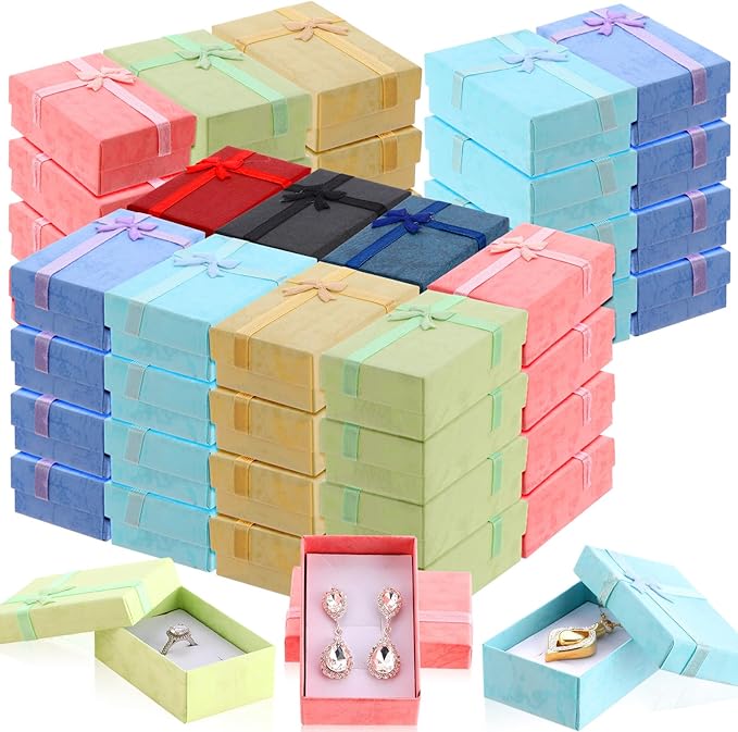 Batiyeer Jewelry Gift Boxes Set Empty Small Gift Cardboard Boxes for Jewelry Packaging with Ribbon Bowknot for Anniversaries Weddings Birthday, 8 Colors(240 Pcs)