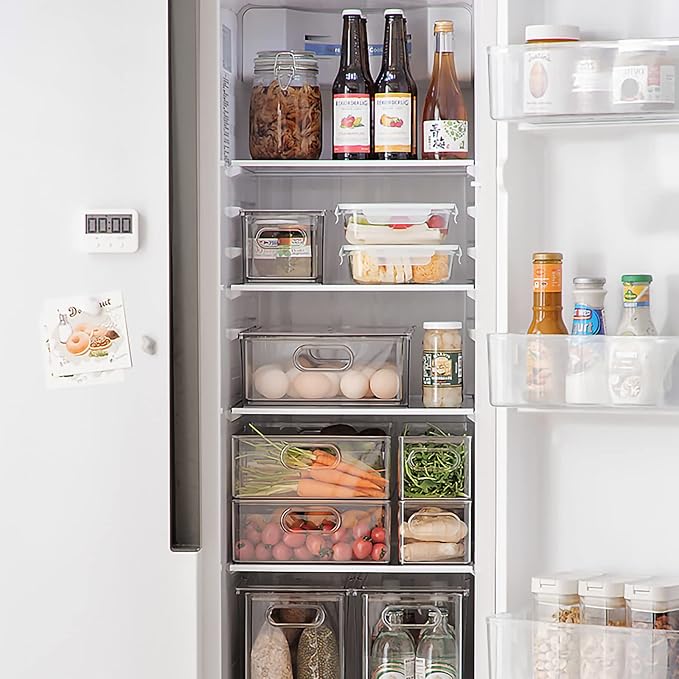 MineSign 4 pack Stackable Refrigerator Organizer Bins Pull-Out Drawers for Fruit and Veggies Storage Organizer for Fridge Clear Drawer Containers with Handle Divided Organization for Produce Saver