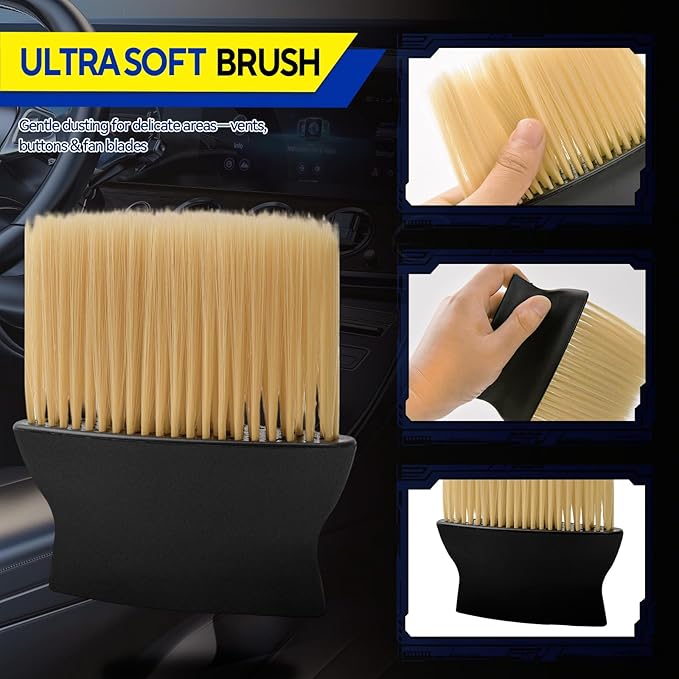 7PCS Car Detailing Brush Kit - Ultra Soft Boars Hair Car Interior Detailing Brushes, Includes 4 Different Brushes, Multi-use for Cleaning Interior or Exterior