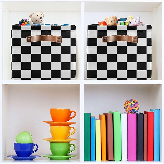 ALAZA Black White Checkered Foldable Storage Box Storage Basket Organizer Bins with Handles for Shelf Closet Living Room Bedroom Home Office 1 Pack