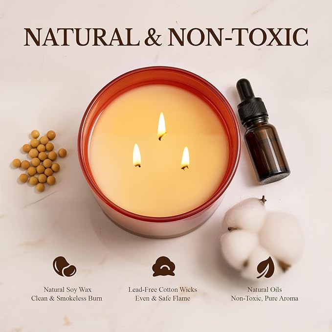 Apple Pie Scented Candle, Luxury Large 3 Wick Soy Candle 12 Oz, 60+ Hour Long Lasting Clean Burn, Elegant Aromatherapy Home Decor, Housewarming & Birthday Gift for Men & Women