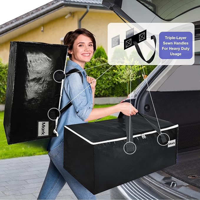 Moving Boxes 6 Pack,93 Liters Clothes Storage Large Moving Bags with Handles Moving Totes Bins for College Dorm or Christmas Decorations