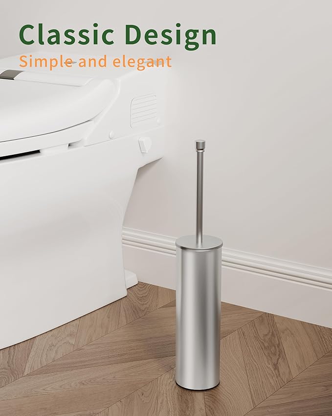WZKALY Toilet Brush and Holder Set, Toilet Bowl Brush for Bathroom with Long Handle, Stainless Steel Toilet Cleaner Brush with Durable Scrubbing Bristles,Splash-Proof (Brushed Nickel)