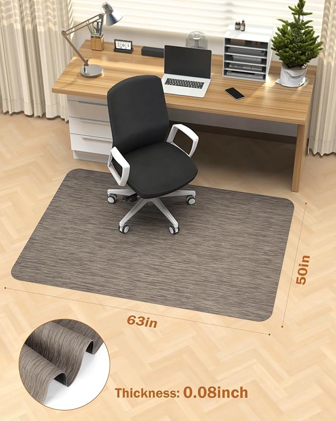 Blvornl Office Chair Mat for Hardwood Floor, 50"*63" Desk Computer Chair Mat for Hard Wood, Large Anti-Slip Hard Floor Protector for Rolling Chair, PVC Desk Rug for Office Dark Brown