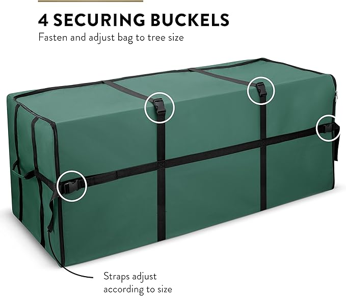 ZOBER Wide Christmas Tree Storage Bag - Maximum Accessibility - Fits 7.5 Ft Trees - 600D Oxford Fabric Christmas Tree Bag For Storage Box For Xmas - Strong Durable Straps & Handles - Card Slot - Green