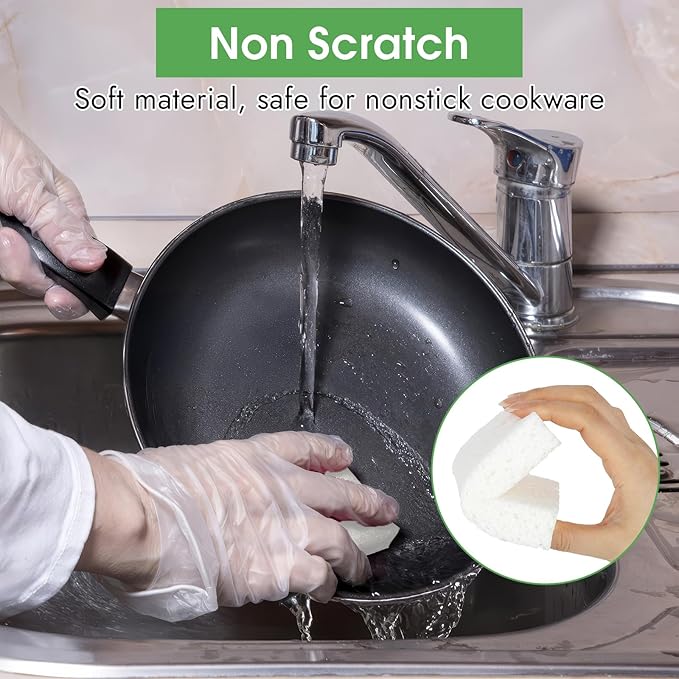 MOWPOG 12 PCS Dish Sponges Kitchen, Non Scratch Cleaning Sponge for Non Stick Cookware, Natural Compressed Cellulose Wash Scrub for Household Bathroom, Soft Washing Scrubbers (White)