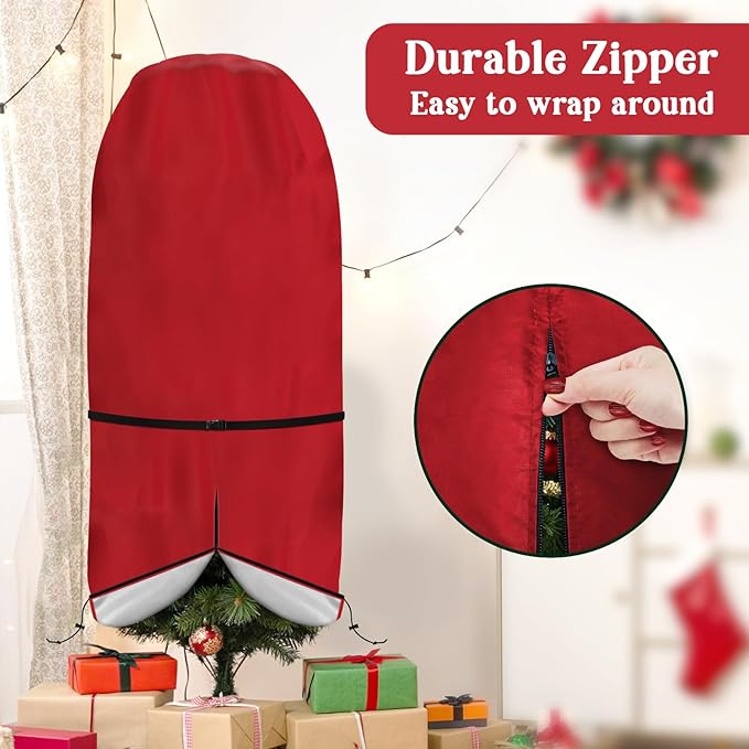 Upright Christmas Tree Storage Bag - Fits Topiary Trees Up to 6ft, Durable Lightweight Vertical Cover for Holiday Trees & Topiaries, Easy Xmas Storage (Red, 6FT)