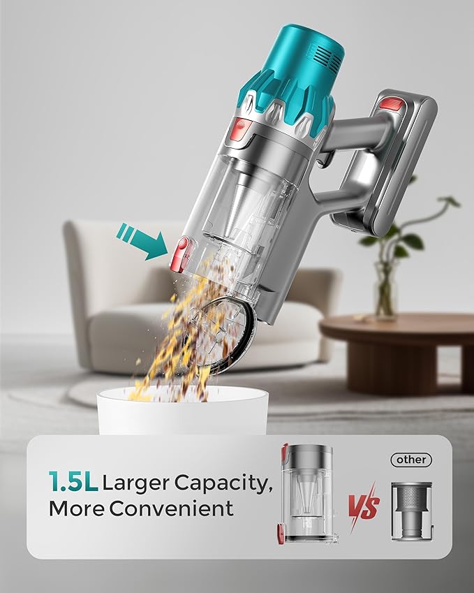 Hivroo V6 Cordless Vacuum Cleaner,600W Stick Vacuum with LED Touch Screen,70Mins 50KPA Self-Standing Wireless Vacumm,Upgraded Anti-Tangle Vacuum Cleaner for Home,Pet Hair,Carpets,Floor,Green
