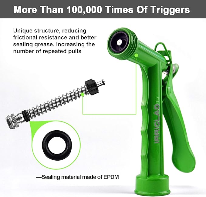 IRRIGLAD Hose Nozzle 2 Pack, Full Size Pistol Grip Water Nozzle Sprayer with Threaded Front, High Pressure Nozzle, Adjustable Spray Water Flow for Watering, Showering Pet, Washing Car, Cleaning, Green