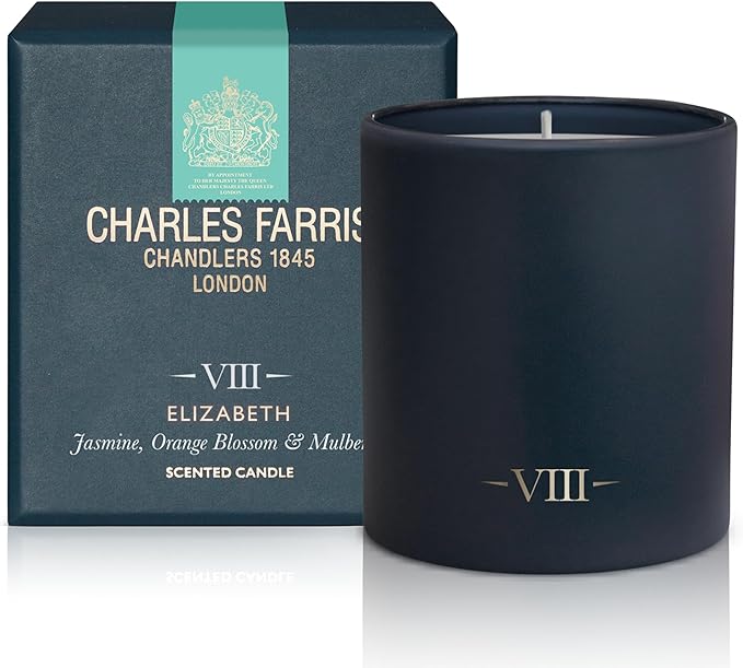 Charles Farris Luxury Scented Candle – 1 Wick, Hand-Poured, Long Lasting, Clean Burning, 210g / 7.5oz, Burns for up to 50 Hours, Made in England – Orange Blossom, Jasmine & Green Mulberry – Elizabeth