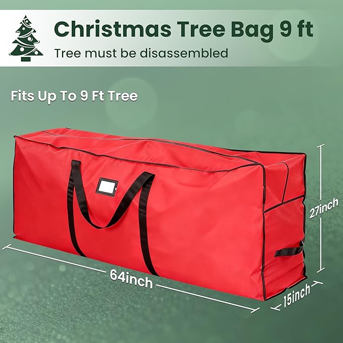 Christmas Tree Storage Bag for 9 FT Tree, Heavy-Duty 600D Waterproof Oxford Fabric with Wide Opening & Double Zipper, Durable Holiday Storage Organizer for Xmas Tree, Ornaments & Lights