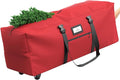 Rolling Christmas Tree Storage Bag for 9 ft Artificial Tree, 600D Waterproof Oxford Fabric, Large Christmas Tree Bag with Dual Zipper, Wheels, Handles, Heavy Duty Xmas Storage Container - Red