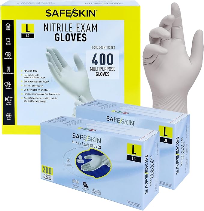 SAFESKIN Nitrile Exam Gloves Disposable - 3.5 Mil, Gray, Powder Free Gloves for Medical, Dental, Cleaning, Cooking