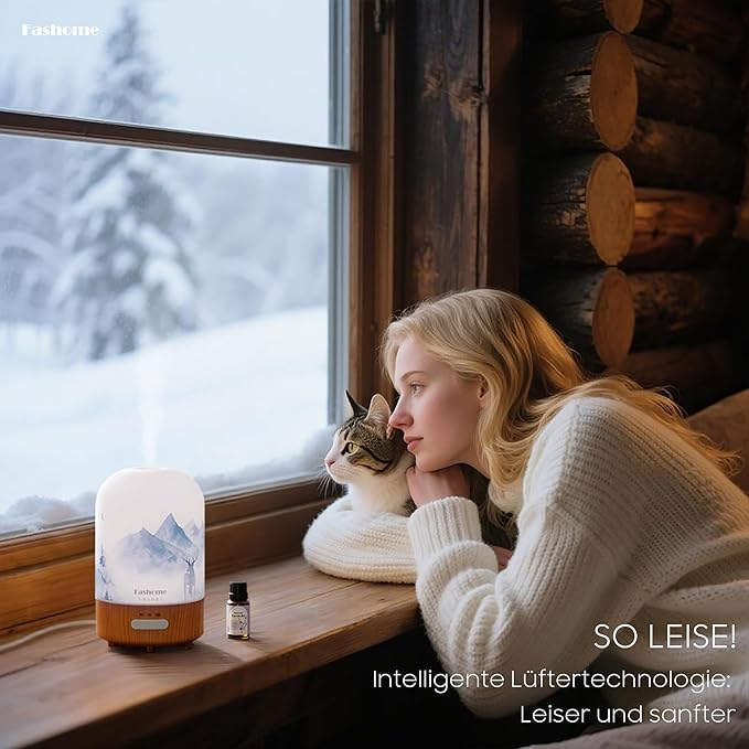 Essential Oil Diffuser Hand Blown Glass, 100ml Small Aromatherapy Diffuser, Auto Shut-Off Function, Ultrasonic Diffusers for Essential Oils, Cool Mist Humidifier with Warm White Lights (Lavender)