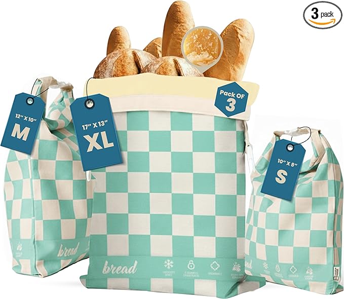 Buzzy Bags 3-Pack Reusable Beeswax Bread Bags (XL, M, S) - Organic Cotton Beeswax Bread Storage Bag for Homemade Bread & Sourdough Freezer-Safe, Breathable & Freshness Support - Eco-Friendly Bread Bag