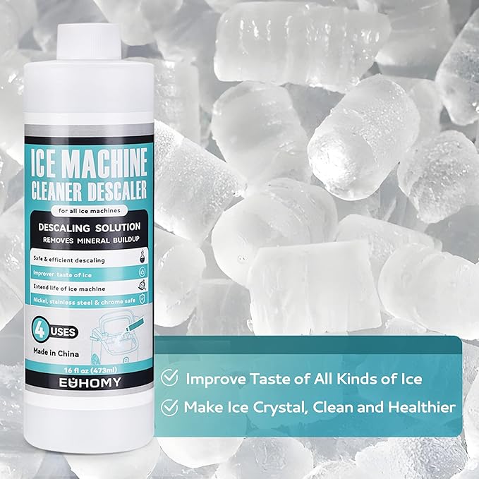 EUHOMY Ice Machine Cleaner Descaler, 32 Fl OZ Ice Maker Cleaner (8 Uses), Ideal Universal Descaling Solution for All Brands Ice Maker, Single Use Coffee and Espresso Machines (2 Bottles)