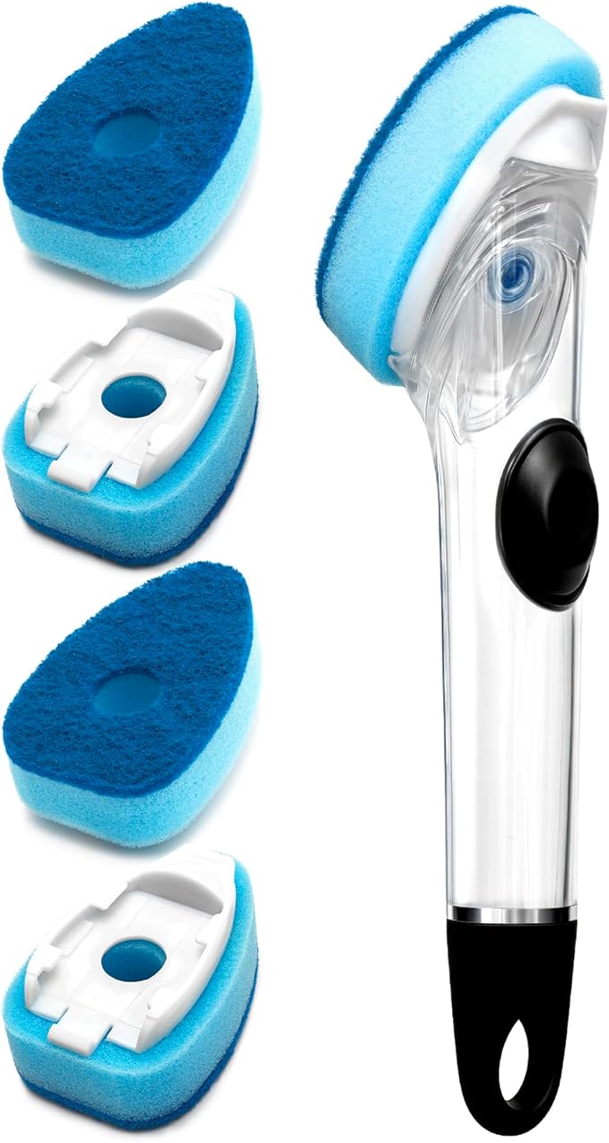 HELIME Dishwand Refills, Non-Scratch Replacement Sponge Heads for Dish Wand, Leak-Proof Handle with Heavy-Duty Scrubbers, Universal Compatible Soap Dispensing Brush for Kitchen, Bathroom Cleaning