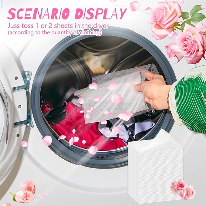 Heigble 600 Count Dryer Sheets Bulk Fabric Softener Rose Scent Dryer Sheets Naturally Softens and Removes Static Cling, Ideal for Large Households, Sensitive Skin