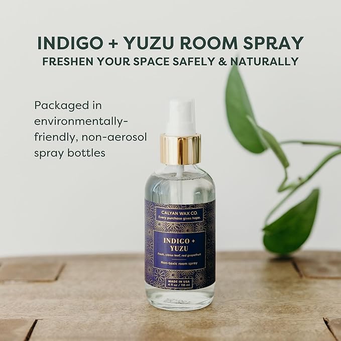 Calyan Wax Co. Indigo & Yuzu Room Spray - Non Toxic Air Freshener - Natural Room Deodorizer with Essential Oils - Air Freshener Spray for Home - 4 fl oz
