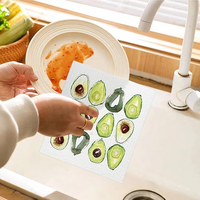 LARTSFRO Avocado Swedish Dishcloths for Kitchen, Swedish Dish Cleaning Cloths for Friut, Papaya Reusable Paper Towels, 4 Pack Dish Towels for Kitchen, Reusable Sponge Cloths Washable