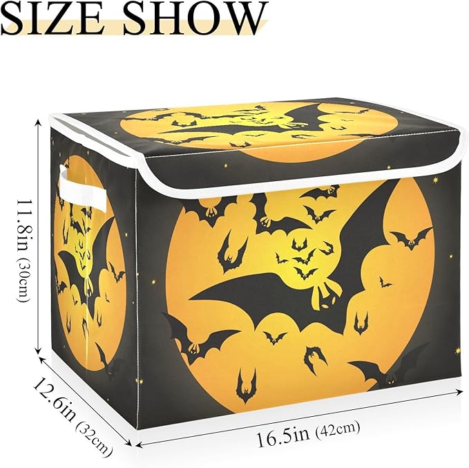 Halloween Storage Baskets Collapsible Storage Bins with Lids, Bat Pattern Storage Boxes Clothes Baskets for Organizing