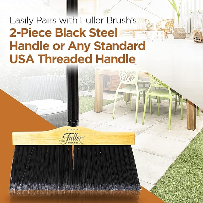 Fuller Brush 10-Inch Maple Wood Broom with 2 Piece Black Steel Threaded Handle for Indoor and Outdoor Cleaning on Hard Floors, Tile, Concrete, and Garage Surfaces
