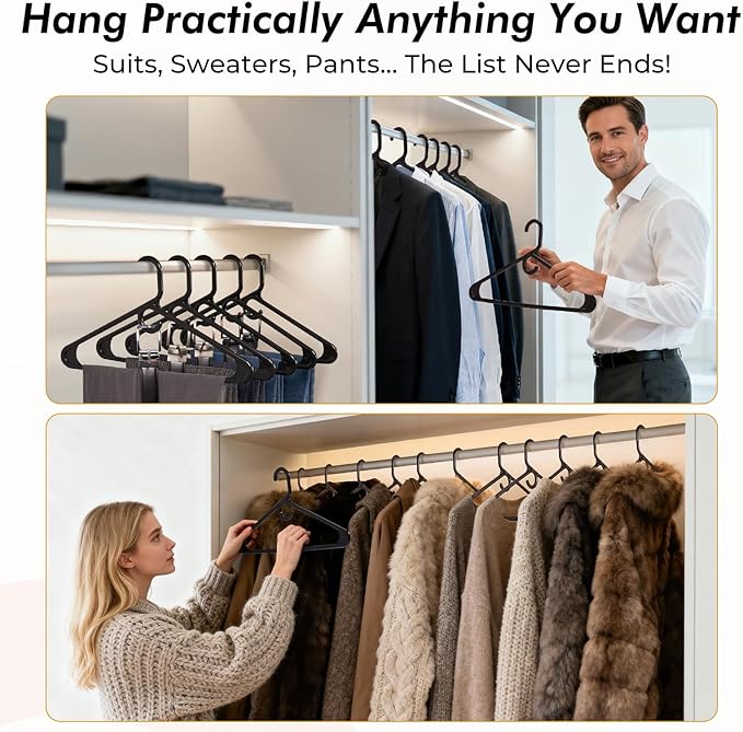 HOUSE DAY Quality Plastic Clothes Hangers 24 Pack – Super Heavy Duty 20lb Capacity Thick Strong Closet Hangers Black for Adult Clothing – Durable for Coats, Jackets, Jeans, Pants