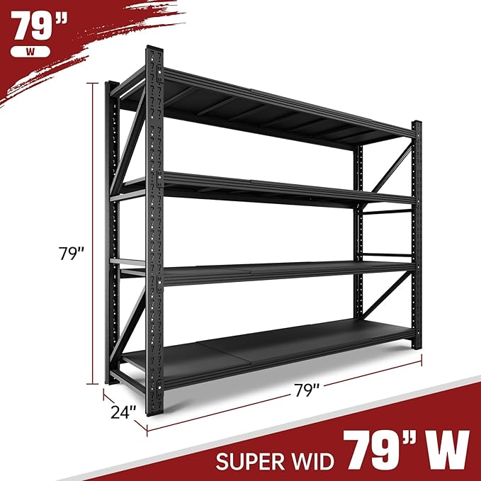 RAVIGIN 7000LBS Storage Shelves,79" W Garage Shelving Heavy Duty Metal Adjustable Garage Shelves, Shelving Units Industrial Shelving for Warehouse,79" W x 24" D x 79" H,Black