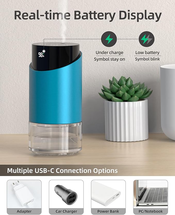 Waterless Essential Oil Diffuser Aromatherapy Scent Diffusers for Home Large Room, Bedroom, Car, Office, Battery Operated Mini Portable Air Freshener, 3 Countdown Timers & 3 Mist Levels