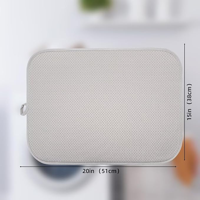 FULL BE DARE 2 Pack Dish Drying Mat, Dish Drying Mats for Kitchen Counter, Microfiber Dish Dryer Mat, Large 20" x 15" Drainer Mats, Highly Absorbent, Machine Washable (Gray)
