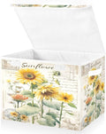 Bolaz Storage Bins with Lids and Handles,Sunflower Stamp Storage Box Basket with Cover Collapsible Organizer Containers for Home Closet, Shelves