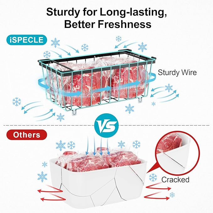 iSPECLE Chest Freezer Organizer Bins - Fits 7 Cu.Ft Deep Freezer, 3 Pack Stackable Wire Baskets(14.7" Length), Heavy Duty Coated Freezer Organizer, Rust Resistant for Frozen Food Sorting, Black