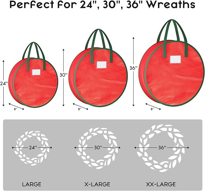 Criusia Wreath Storage Container, 2 Pack Christmas Wreath Storage Bag with Sturdy Handle, Two-way Zipper,Durable Wreath Storage Organizer Box for Holiday Decoration (Red, 36"x8")