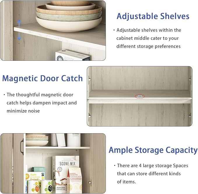 71'' Tall Pantry Cabinet Set of 3, Farmhouse Kitchen Pantry Storage Cabinet with Barn Door and Adjustable Shelves, Rustic White Wood Freestanding Cupboard for Kitchen, Dining Room