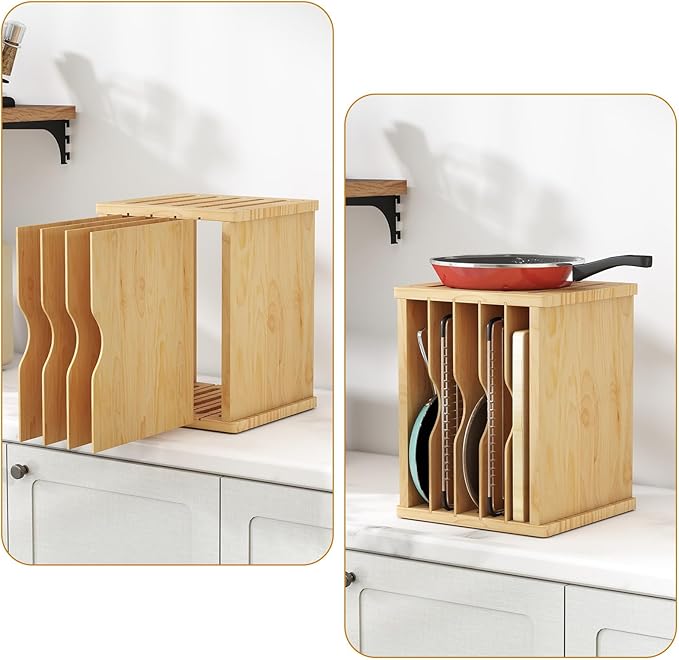 bimiti Wooden Cabinet Tray Dividers, 6 Tier Vertical Tray Divider Organizer for Pot Pans Baking Tray Cutting Board, Kitchen Cabinet Storage Organizer