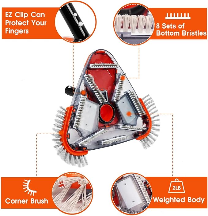 Pool Vacuum Head with Side Brush,Universal Steering Handle & Universal Rotatable Hose Adapter,Swimming Weighted Pool Brush Vac (Safe for Vinyl Liner Pool) for Inground & Above Ground Pools