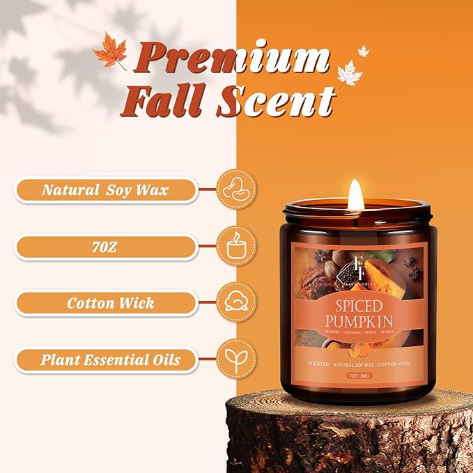 Fall Candles Set, 4 Pack Candles for Home Scented Natural Soy Wax, Autumn Gifts Set for Women Men, Fall Fragrance of Pumpkin/Cinnamon/Vanilla Cupcake/Apple