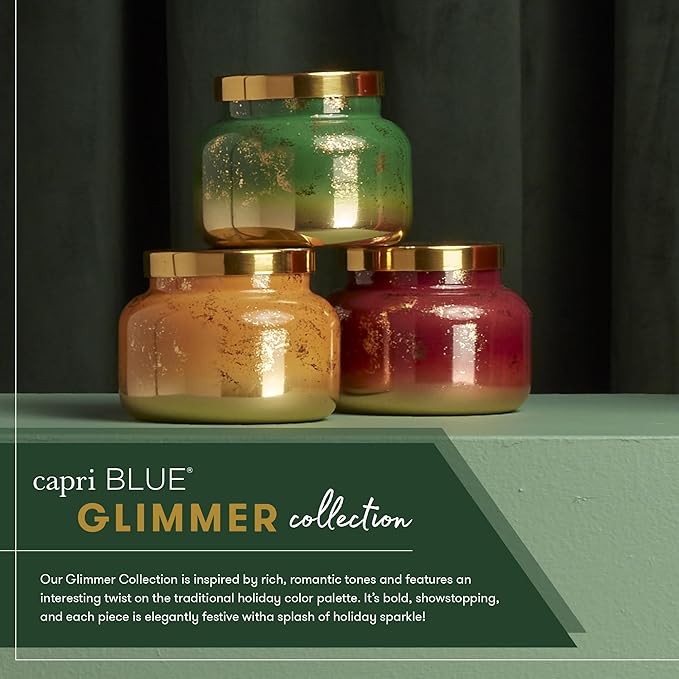 Capri Blue Glimmer Jar Candles - Luxury Holiday Scented Candles for Home - Long Lasting Soy Wax Blend - Scented Holiday & Home Decor - Volcano Signature Petite Jar (8 oz)
