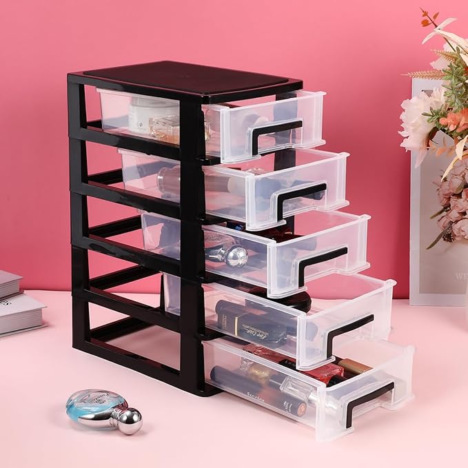Stobok Multifunctional 5-Layer Drawer Organizer Storage Cabinet Portable Plastic Storage Box for Office Study Bedroom 12.40 X 8.66 X 5.98 Inches