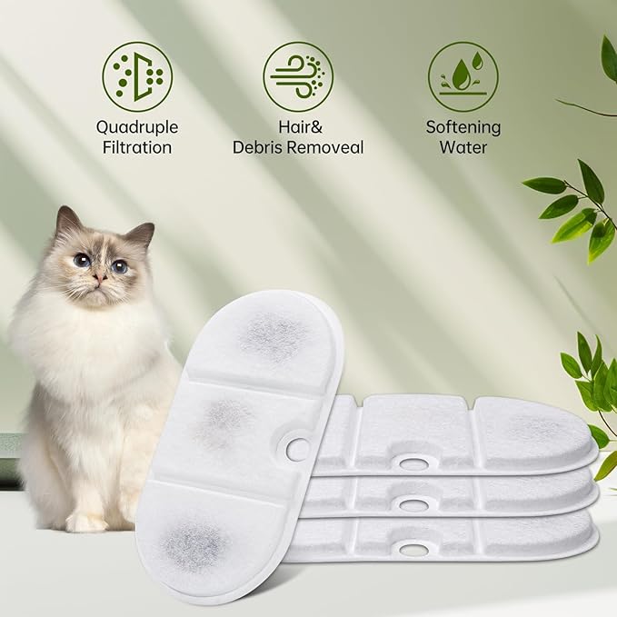 16 Packs Replacement Filters Compatible with Capsule Cat Water Fountain PLWF002, 16 Replacement Carbon Filters & 16 Sponges for 71fl oz/2.1L Ultra Quiet Pet Water Dispenser