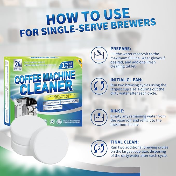 Coffee Machine Cleaner Descaler Tablets - 24 Count Compatible With Nespresso, Keurig, Ninja, Delonghi, Miele, Coffee Maker Pot Descaling,Descaling and Cleaning Tablets for Coffee Pot & Machines
