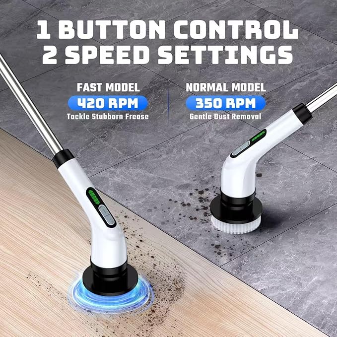 VigorDay Electric Spin Scrubber - Cordless Bathroom Scrubber with 7 Brush Heads - Dual Speed IPX7 Waterproof Power Scrubber for Heavy-Duty Bathtub, Glass, Tile, and Car Cleaning (White)