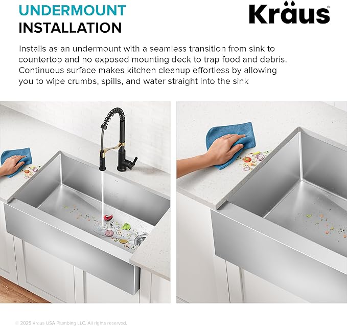 KRAUS Standart Pro 33-Inch Flat Apron Front Farmhouse 16-Gauge Single Bowl Stainless Steel Kitchen Sink, KHF410-33