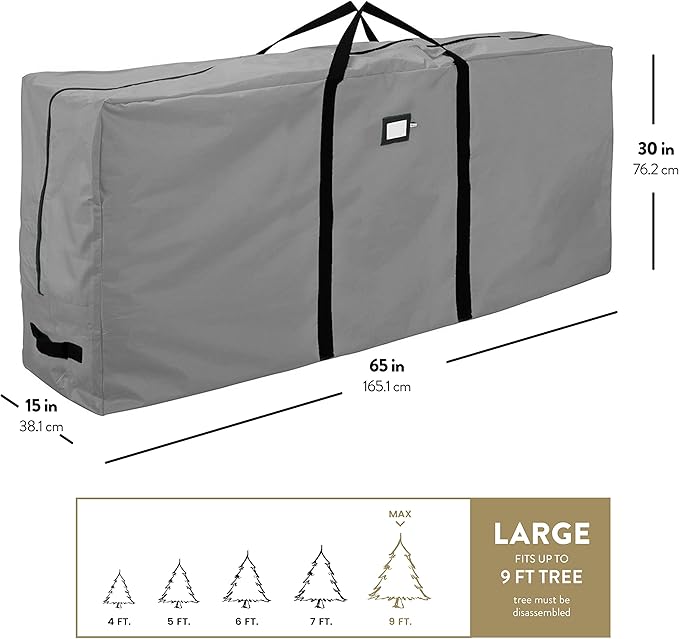 ZOBER 600D Oxford Fabric Large Christmas Tree Storage Bag - Fits 9 Ft Artificial Trees - Tear Proof Waterproof Christmas Tree Bag For Storage Box For Xmas - Strong, Durable Handles - Card Slot - Gray