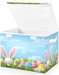 Bolaz Easter Bunny Ear Egg Storage Bins with Lids and Handles, Storage Box Basket with Cover Collapsible Organizer Containers for Home Closet, Shelves