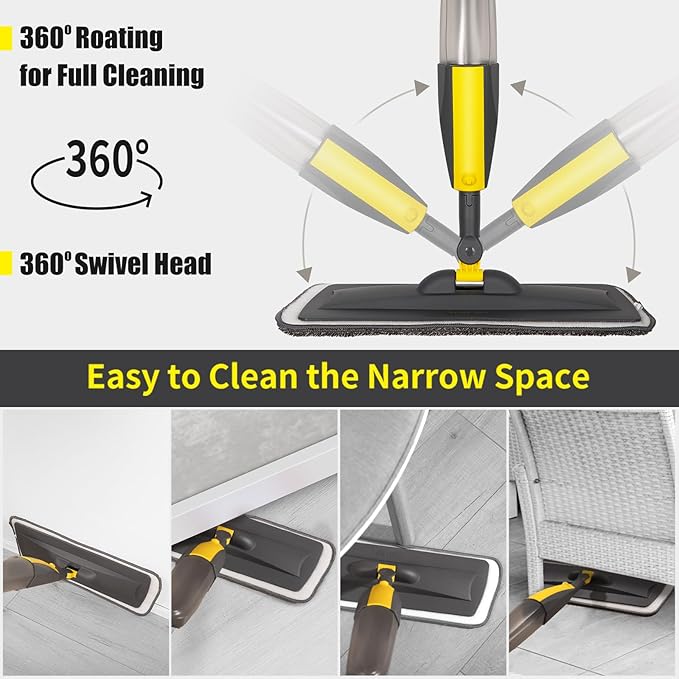 Mops for Floor Cleaning, Spray Mop with 400ml Refillable Bottle and 2 Replacement Pads Dry Wet Floor Household or Commercial Hardwood Laminate Tile Ceramic